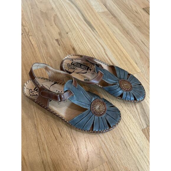 Pikolinos Puerto Vallarta Shoes, Size 38 US 8, Emerald/Tan Women's Leather - Picture 1 of 7